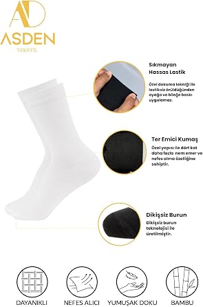 Bambu Erkek Beyaz Soket Çorap Burun Dikişsiz, Yıkamalı