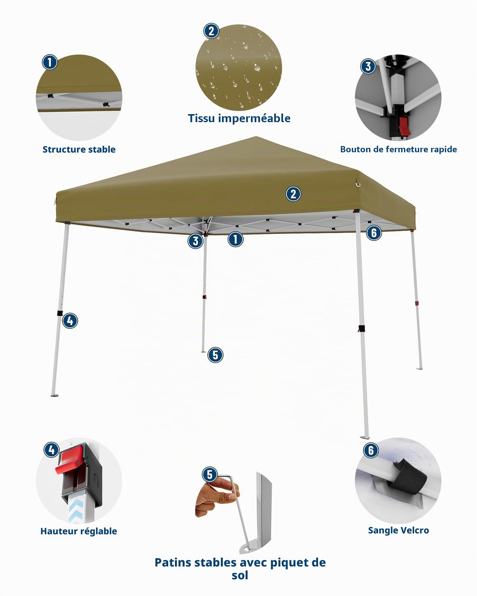 Barnum Toit Incliné 2.4x2.4m Pliable – Tonnelle Pyramidale Oxford 210D + Acier, 4 Sacs De Sable, Hauteur 2,45m (Avant-Toit 1,95m), Jardin Camping Marché