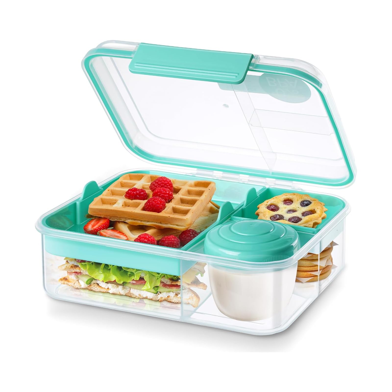 EASYLOCK 1650ML Bento Lunch Box with Compartments Salad Boxes for Lunch with Dressing Container Sandwich Box Bento Box for School Office Picnic (Green)