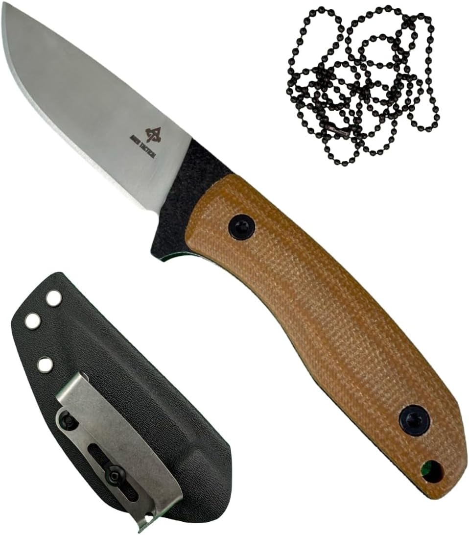 AMER TACTICAL Fixed Blade, 3D Micarta Scales, EDC With Kydex Sheath, Ideal for Skinning, Survival, Camping, Hunting & Outdoors, Tactical Full Tang Knife (B_001)