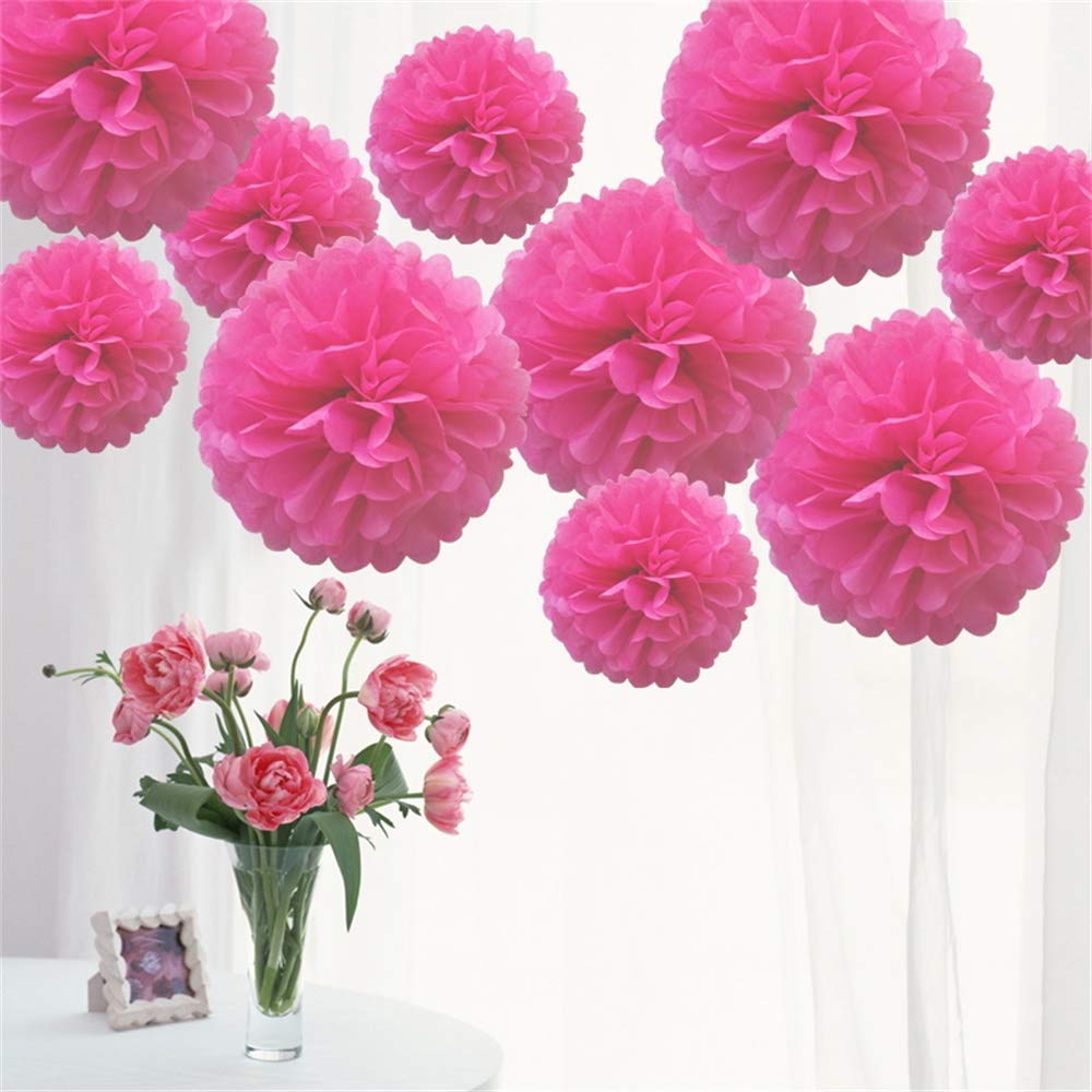 Time to Sparkle 10 Pack Mixed Tissue Paper Pompoms Pom Poms Flower Wedding Party Decoration (Rose, 10pcs Medium(6"+8"+10"))
