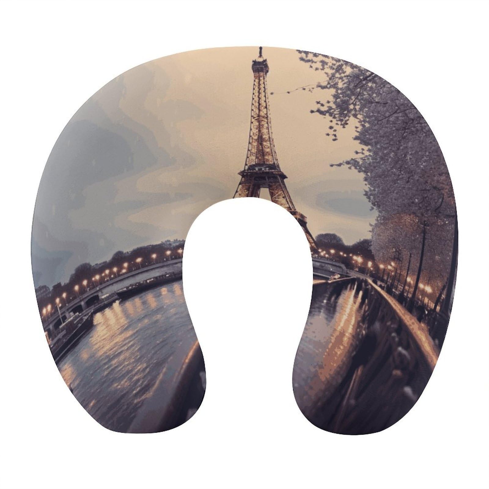 VstaDank Eiffel Tower Winter Rainy Neck Pillow Soft Comfortable Travel U Shaped Pillows Portable Pillows for Shoulder Memory Foam Head Support Pillow for Airplane Car Home Office