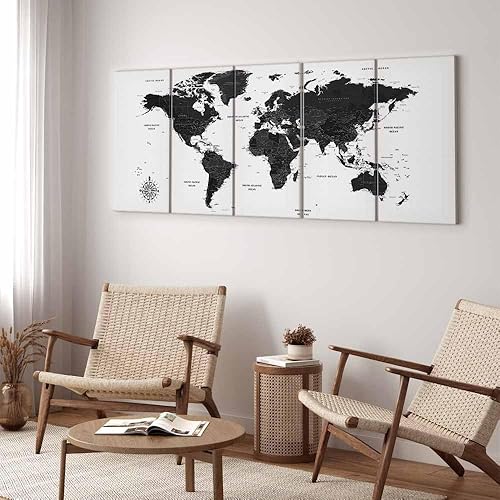 Miniatura 4 de artgeist Lienzo acústico para pared, mapa del mundo, 90 x 35 pulgadas, 5 piezas, imagen con sonido de espuma acústica, sala de arte acústica