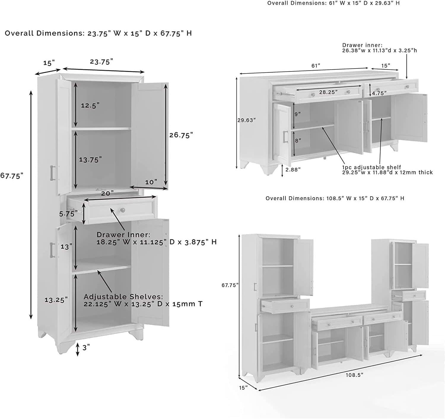 Distressed White 67" Entertainment Set with Cabinets