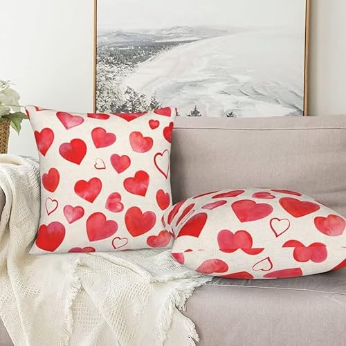Miniatura 7 de Juego de 2 fundas de almohada para el día de San Valentín de 18 x 18 pulgadas, diseño de corazón rojo acuarela para decoración del día de San
