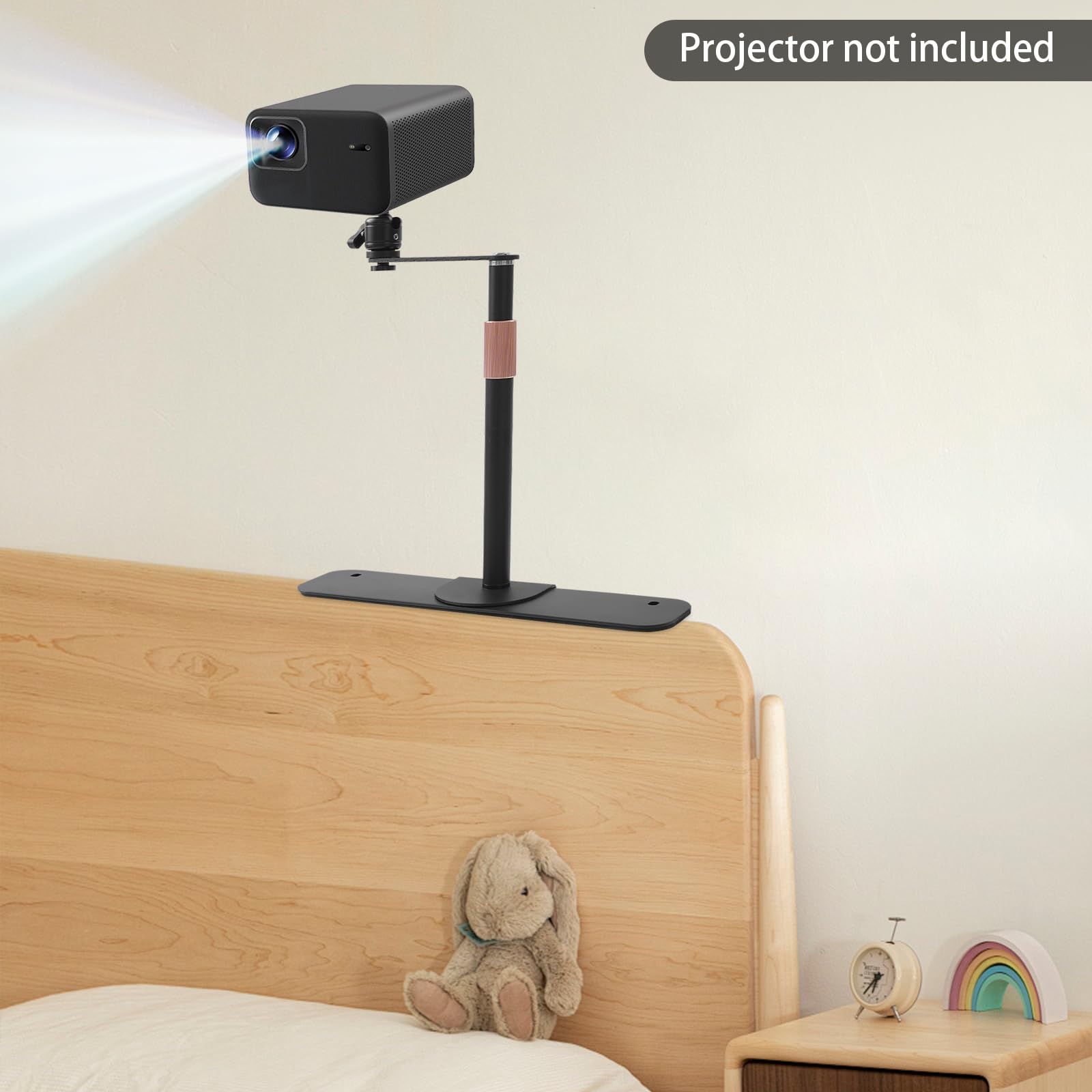 Support de projecteur, pivotant à 360°, réglable en hauteur, support de projecteur caché avec interface à vis 1/4", mini support de sol pour lit et canapé, noir