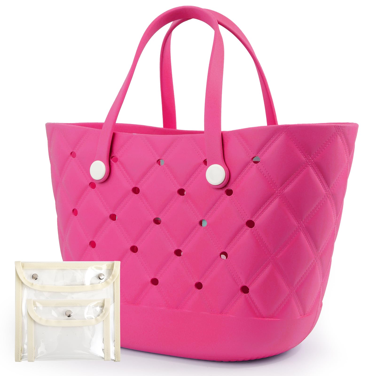 Kcizloz EVA Beach Bag for Women, Waterproof Rubber Beach Bag, Sandproof Pool Bag with 2 Pouches