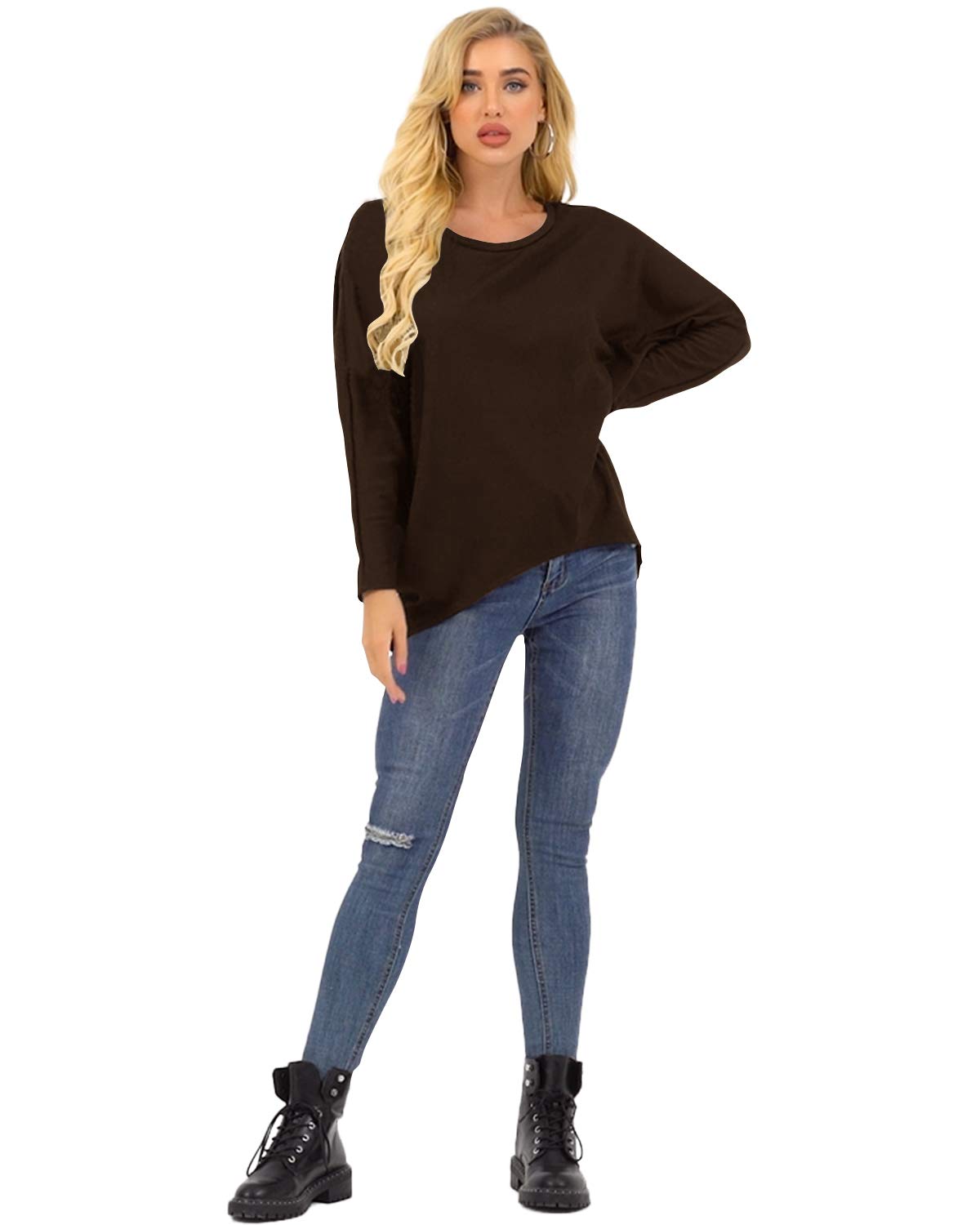 ZANZEA Mujer Jersey Manga de Murciélago Irregular Tallas Grandes Casual Tops Sexy Suéter Suelta Camiseta Manga Larga