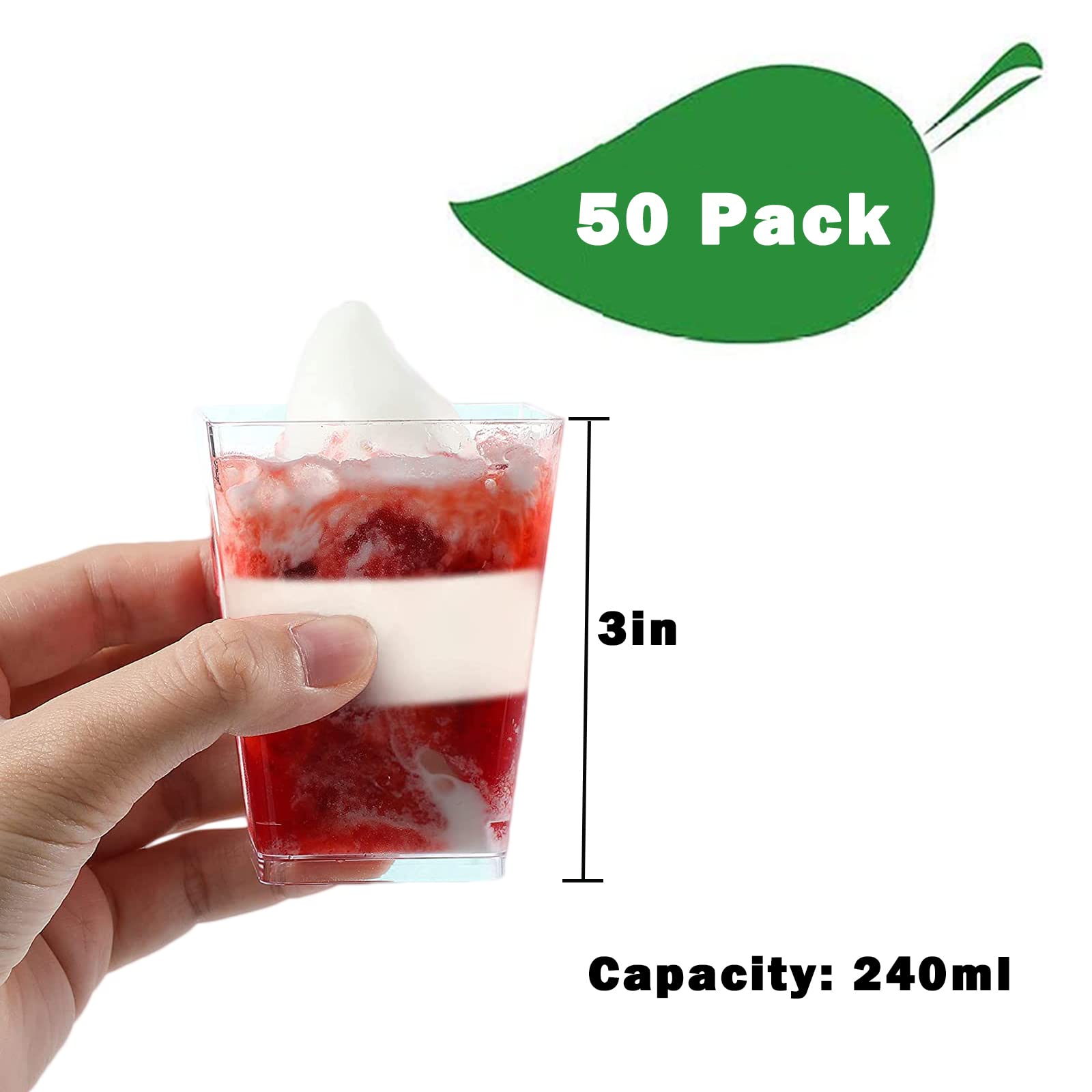 Confezione 300 Bicchierini E Cucchiai Per Dessert In Plastica Trasparente | 75 Coppe Quadrate + 75 A Calice + 150 Cucchiaini, Usa E Getta/riutilizzabili