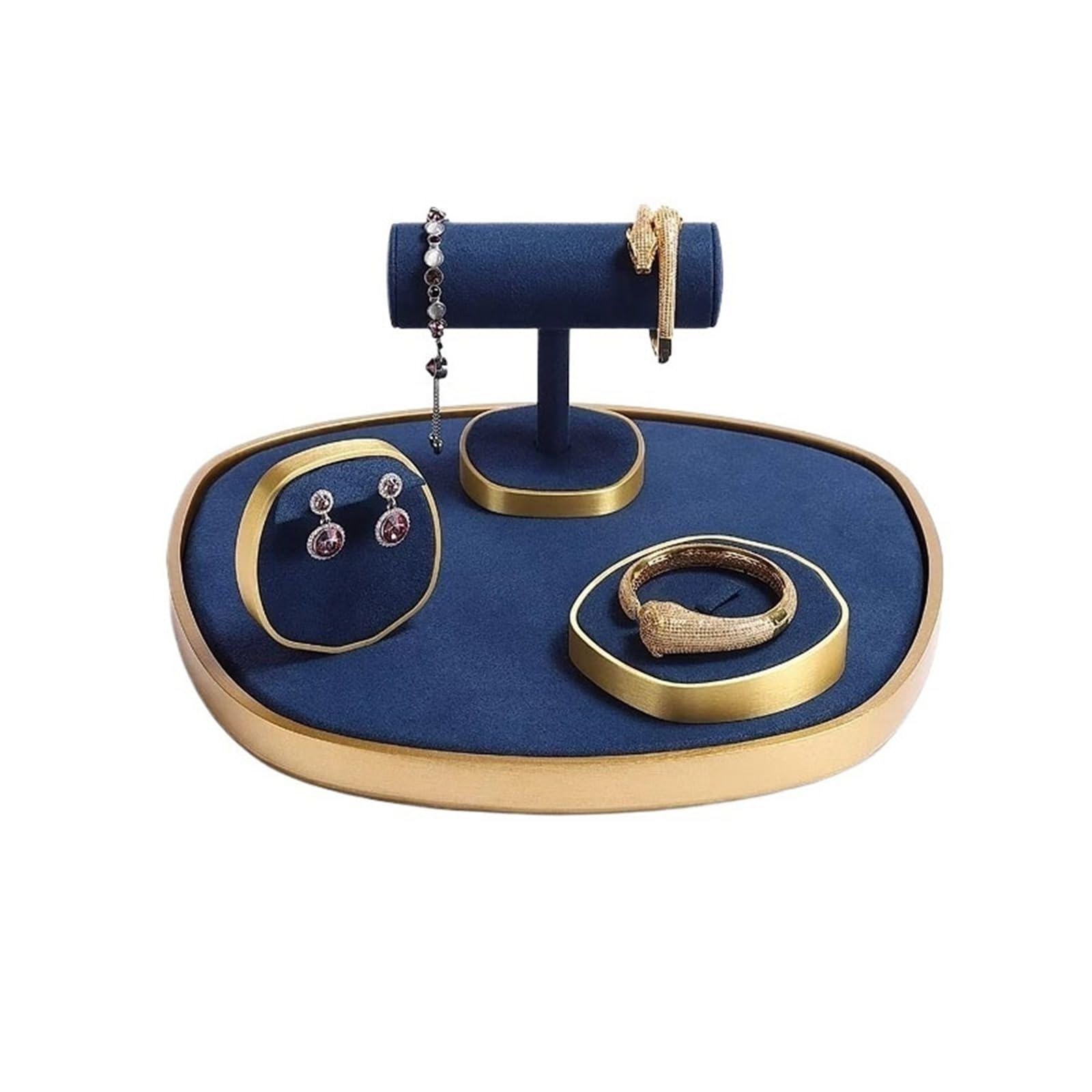 WANGHAI-666 Jewelry Rack 4-Piece Microfiber Metal Jewelry Display Set for Ring Earring Bracelet