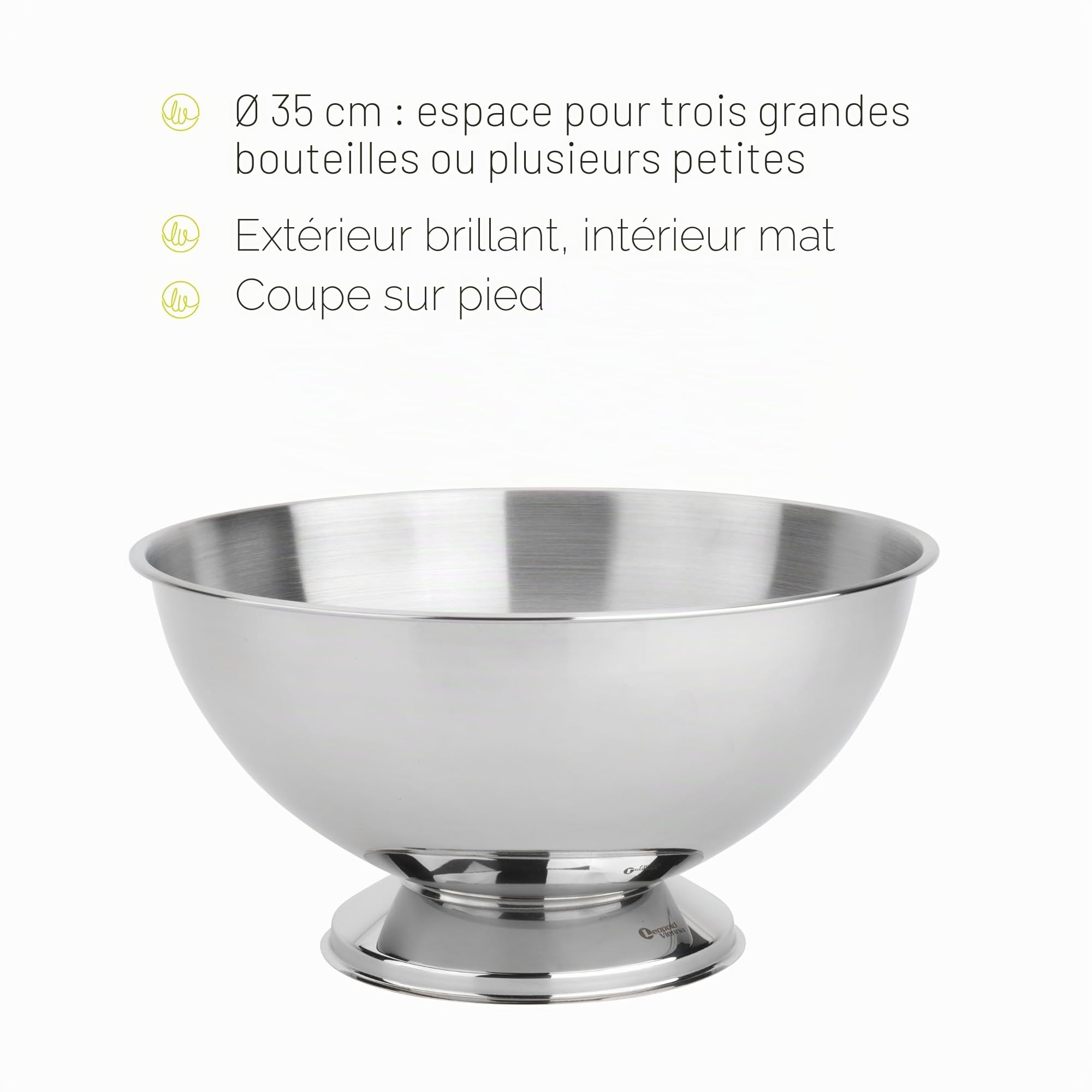 Leopold Bol à champagne Vienna Classic II, acier inoxydable, diamètre 35 x 19 cm, 304, argent, 1 pièce (lot de 1), classique