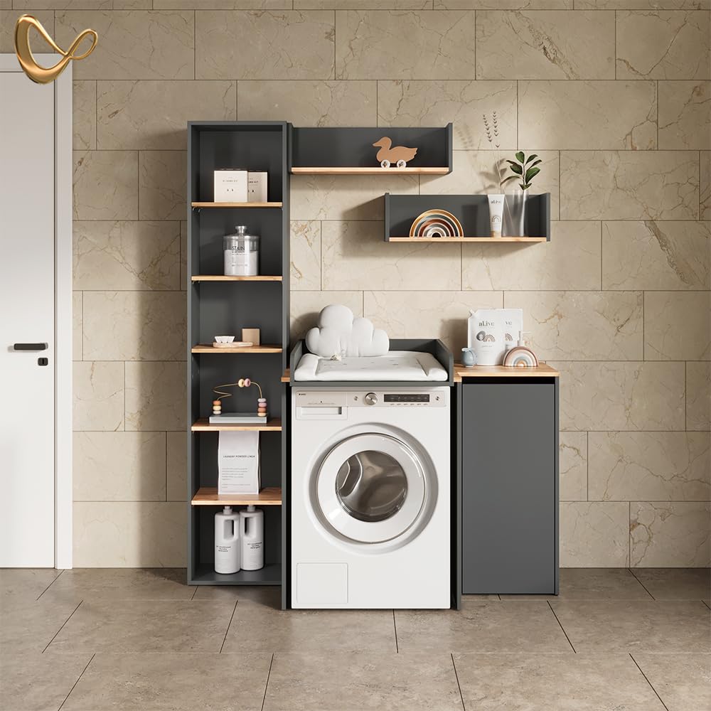 Livinity Mobiletto per lavatrice Paolina, Antracite/Rovere dorato, 67.8 x 20 cm