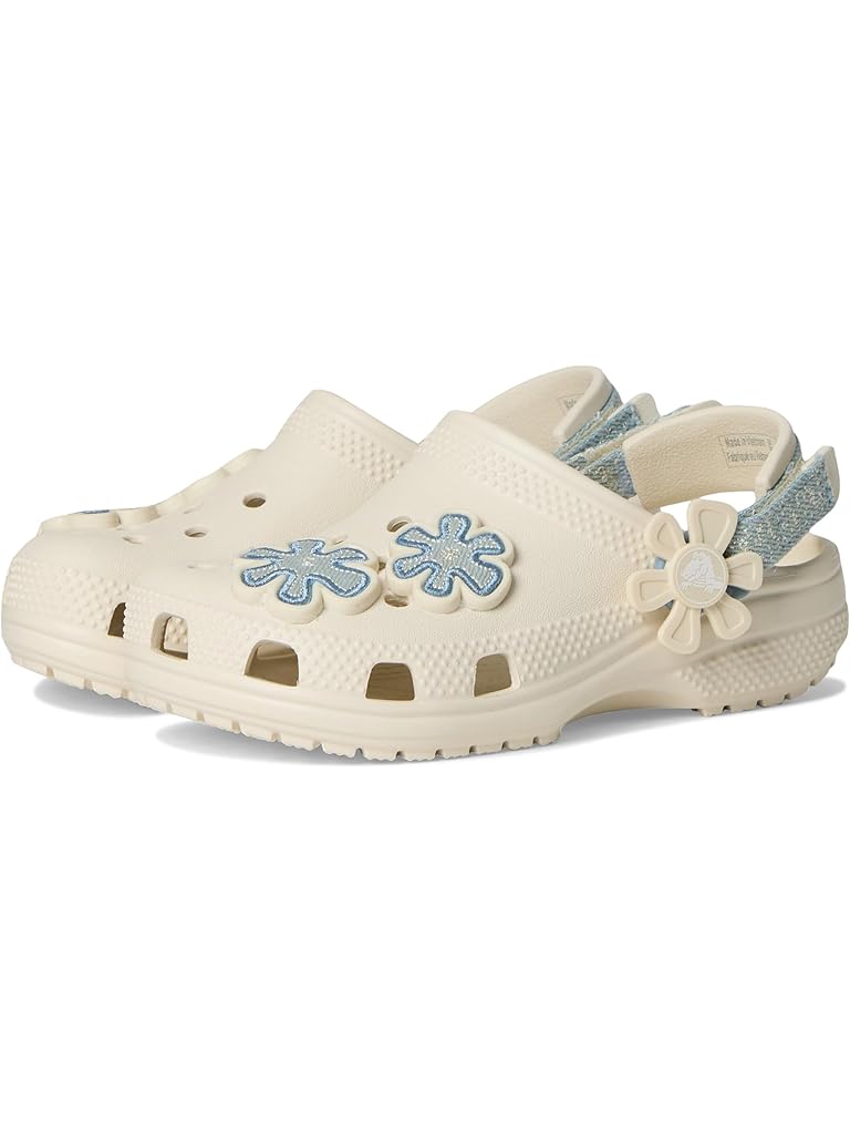 Red Crocs Classic Denim Floral Backstrap Clogs (Toddler)