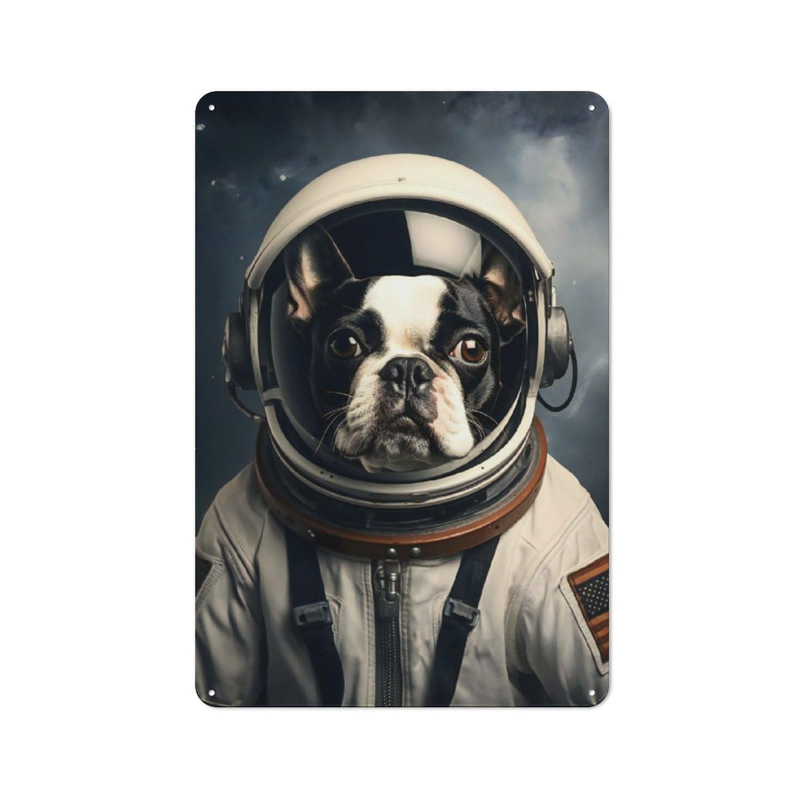 Classic Kitchen Metal Sign 30x20cm Featuring Boston Terrier Astronaut, Cafe Wall Decor for Restaurant, Kitchen, Counter Or Breakfast Nook