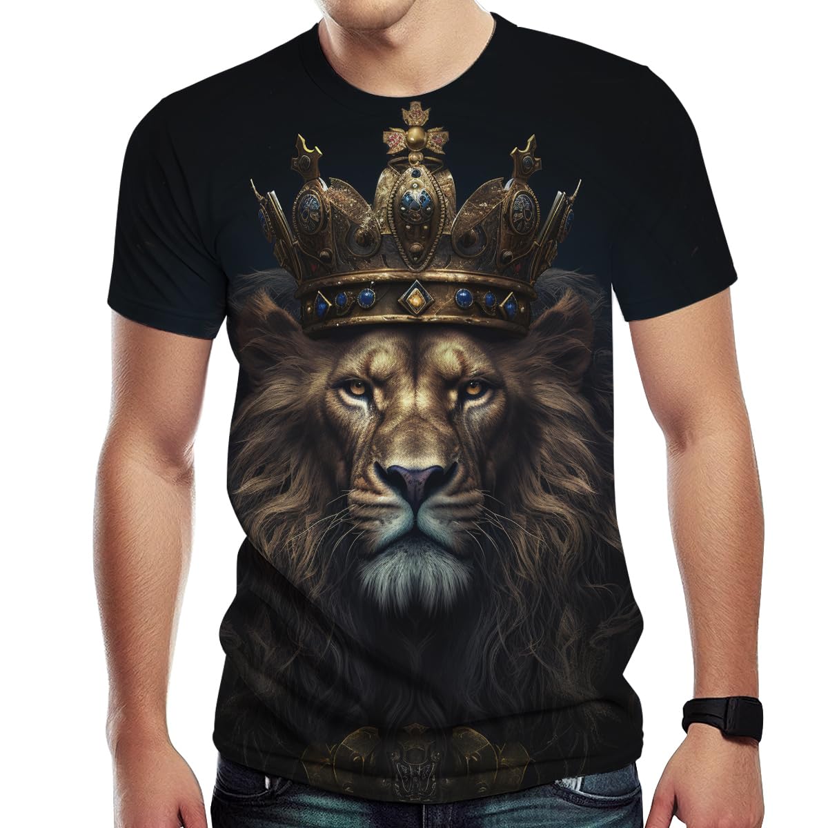 Snbidmk Men's Funny Golden Lion King Crown 3D Cool Pattern Shirt