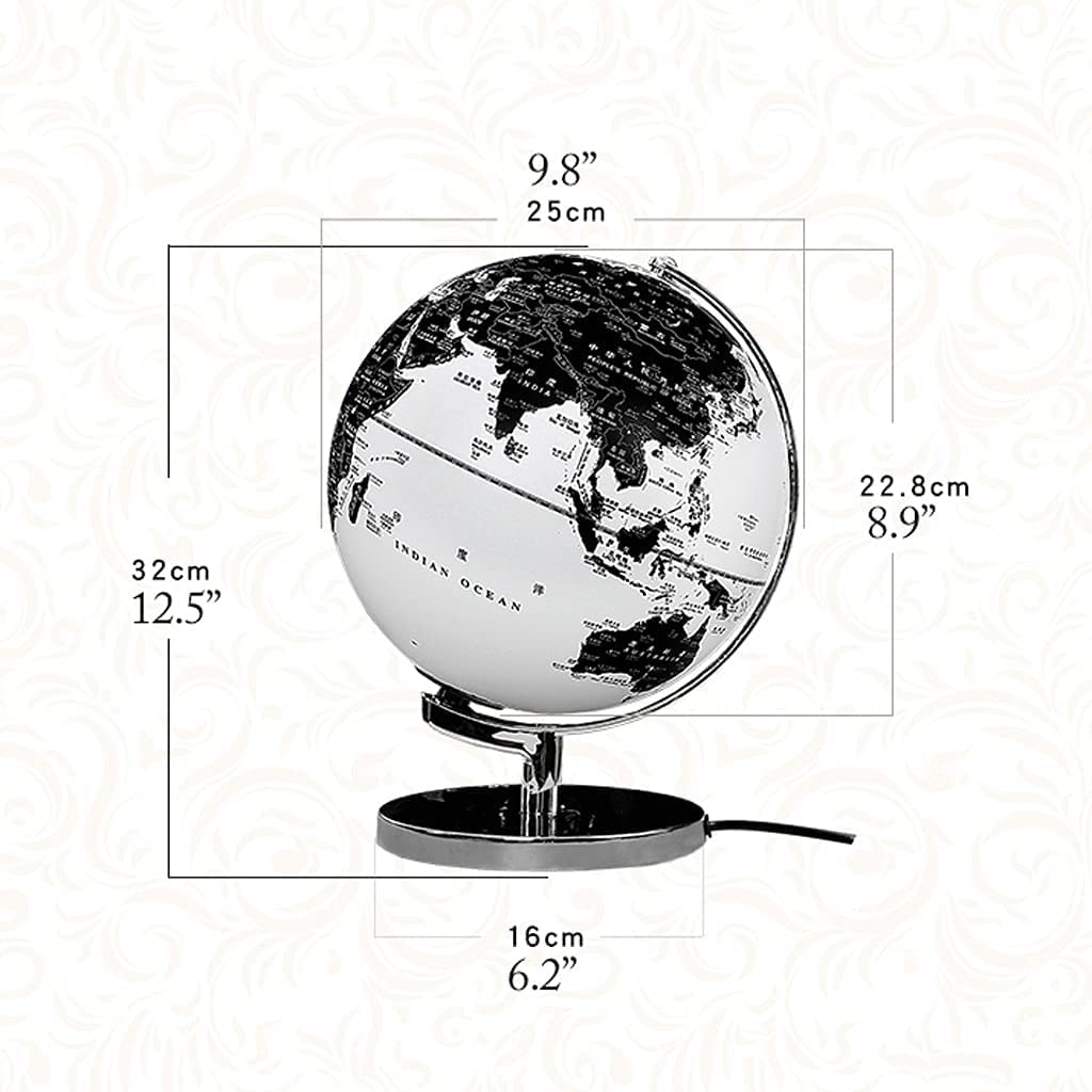 globus Elegante Klassieke Nieuwste Met Chroom Metalen Voet Stand Zwart-wit Globe Globe Verlichting Led Wereldbol Voor Home Office 9.8" jasne