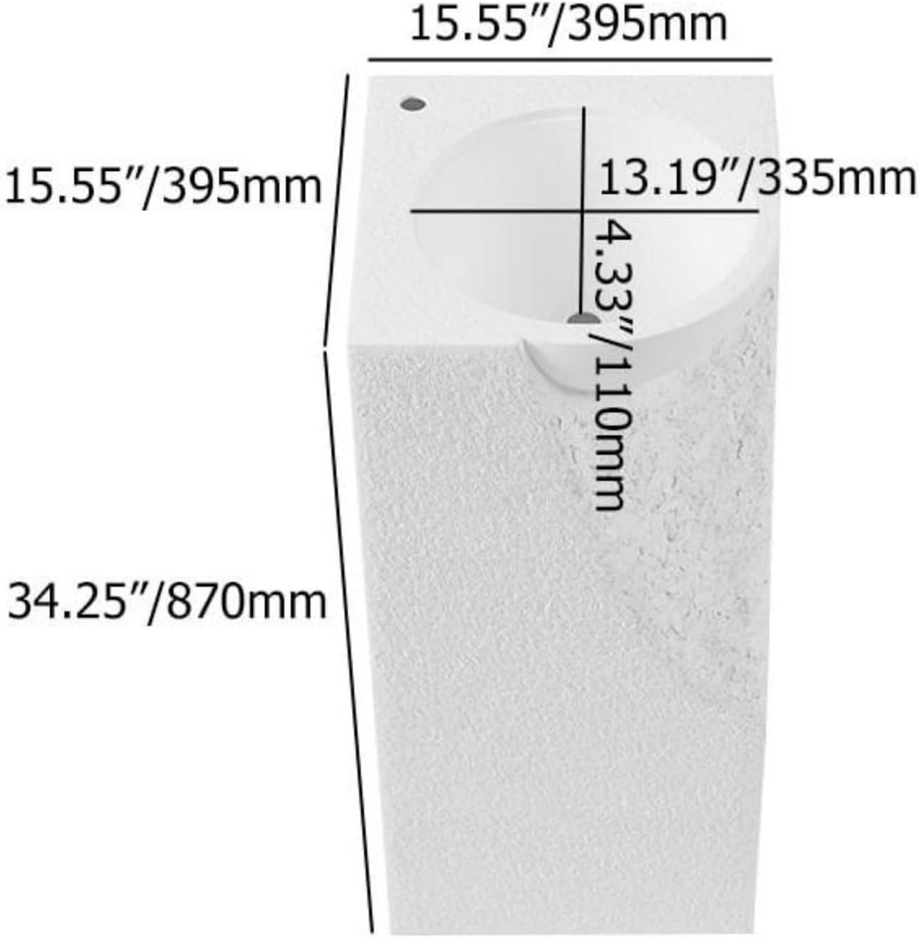 Bathroom Pedestal Sink, 34" Japandi Tall Stone Resin Pedestal Sink with Rounded Basin Freestanding in White for Bathroom/Garden