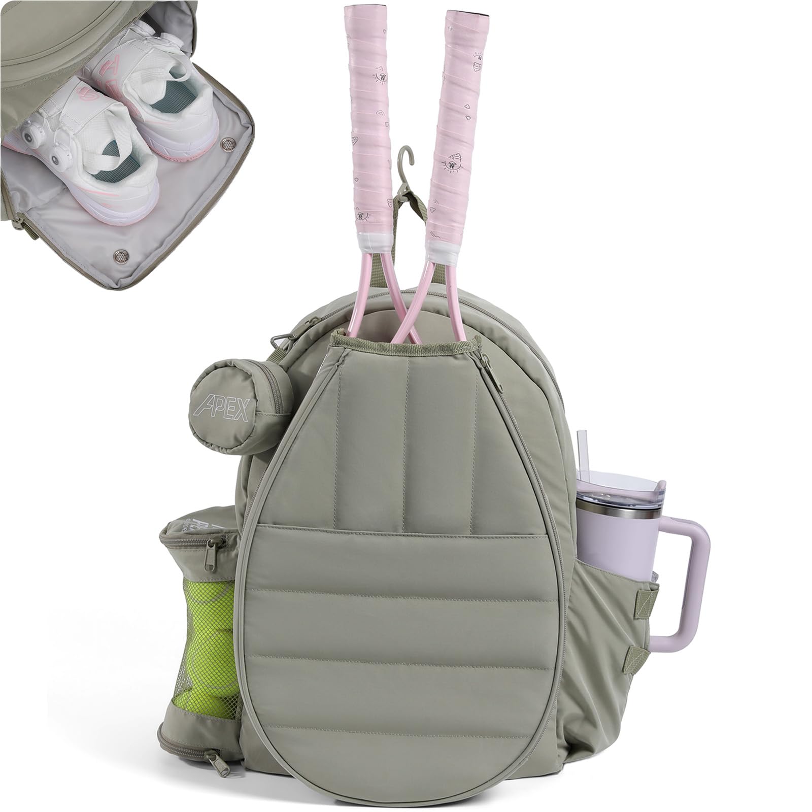 Tennis Bag for Women, Tennis Backpack for Men Holds 2 Rackets with Shoe Compartment, Wet Pocket, Coin Purse, Compatible with Pickleball, Tennis, Racketball