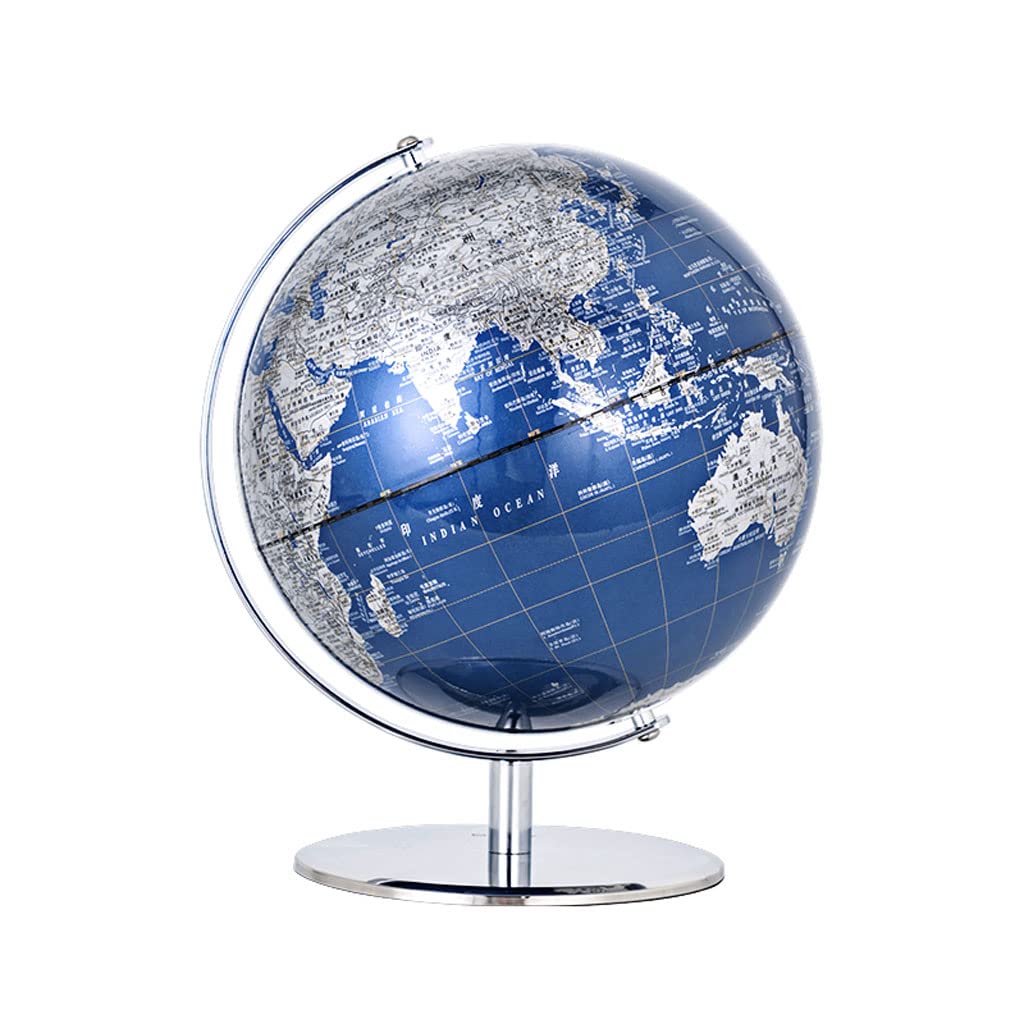 Globe terrestre Globe bleu, globe de bureau rotatif, apprentissage géographique, diamètre 25 cm, pour la maison et l'école (chinois-anglais) beauté et fonctionnalité