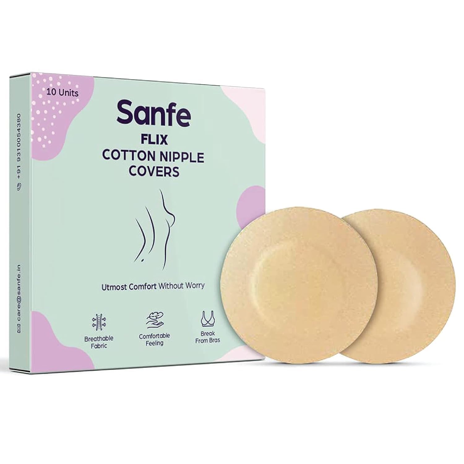 Flix Cotton Nipple Covers, 10 Breathable Nipple Pasties, No Show Bra for Women, Skin Friendly, Disposable