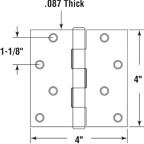 Miniatura 2 de Prime-Line U 1150383 - Bisagra para puerta, pivote liso residencial, 4 x 4 pulgadas, con esquinas cuadradas, 4 agujeros por hoja con tornillos,