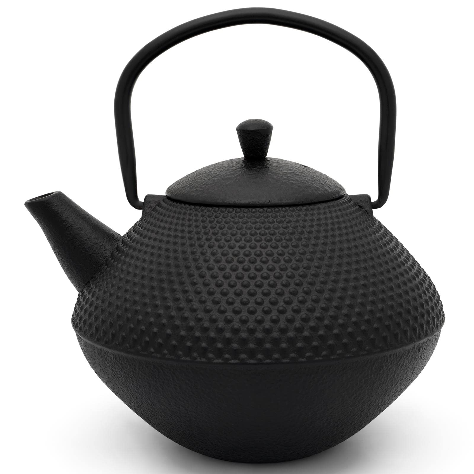 Bredemeijer Teekanne Set Gusseisen 1.0 Liter - mit Edelstahl Tee-Filter Sieb-Einsatz - 2 Becher & schwarzem Holzuntersetzer & Deckelheber - 5-teiliges Teeset für losen Tee