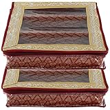 Kuber Industries Exclusivo diseño de lunares brocado de tablero duro, 2 piezas, caja de brazalete de tres varillas (granate) -CTLTC38820