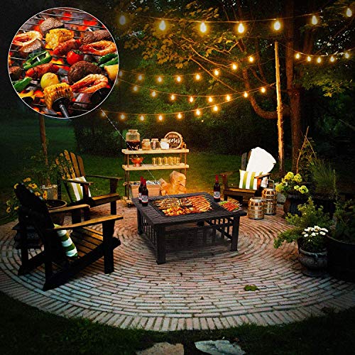 femor 32'' Fire Pit Table Outdoor, Multifunctional Patio Backyard Garden Fireplace Heater/BBQ/Ice Pit, Square Stove with Barbecue Grill Shelf and Waterproof Cover - Thumbnail 2