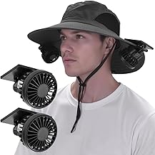 EINSKEY Solar Fan Sun Hat with Dual Clip-On Fans, UPF 50+ Wide Brim Bucket Hat with Solar & Battery-Powered Cooling, Adjustable 3-Speed Fans for Outdoor Hiking, Fishing, Beach, Golf – for Men & Women