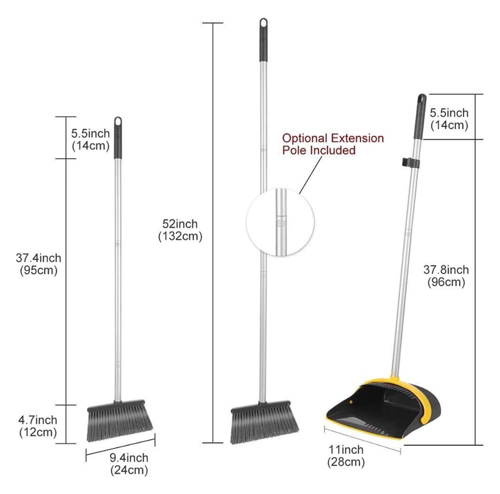 Besen und Kehrschaufel Besen und Kehrbücher Set Borsten aufrecht stehung leichte Gewicht Langer Griff Besenkamm Indoor Outdoor for Hausküche Besen und Kehrschaufel Set