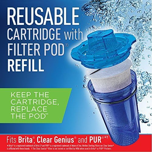Clear Genius Water Pitcher Filtration System FWP-1, Includes Reusable Filter Cartridge and Filter Pod Refill, Clear, 6-Cup Capacity