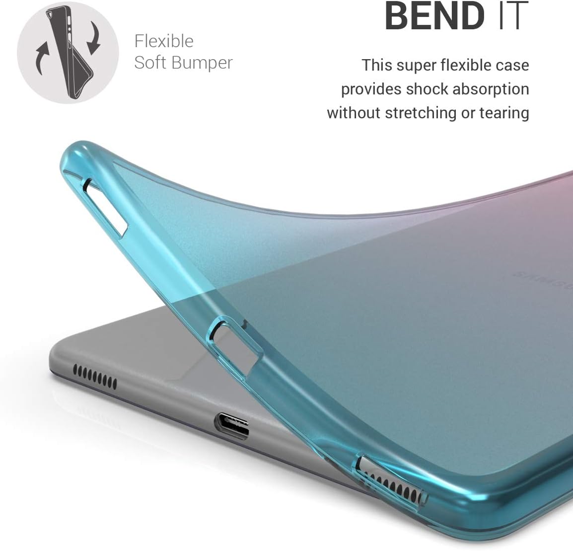 kwmobile TPU Silicone Case Compatible with Samsung Galaxy Tab A 10.1 (2019) - Case Soft Flexible Protective Cover - Bicolor Dark Pink/Blue/Transparent