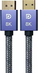 Cabo DisplayPort 1.4 8K Ultra Resistente 1,5M Blindado Trançado, 32.4Gbps, Freesync/Gsync 1080P@240Hz, 2K@165Hz, 4K@144Hz, 8K@60Hz, Conector Ouro 24K, Compatível Projetor, PC, TV, Games