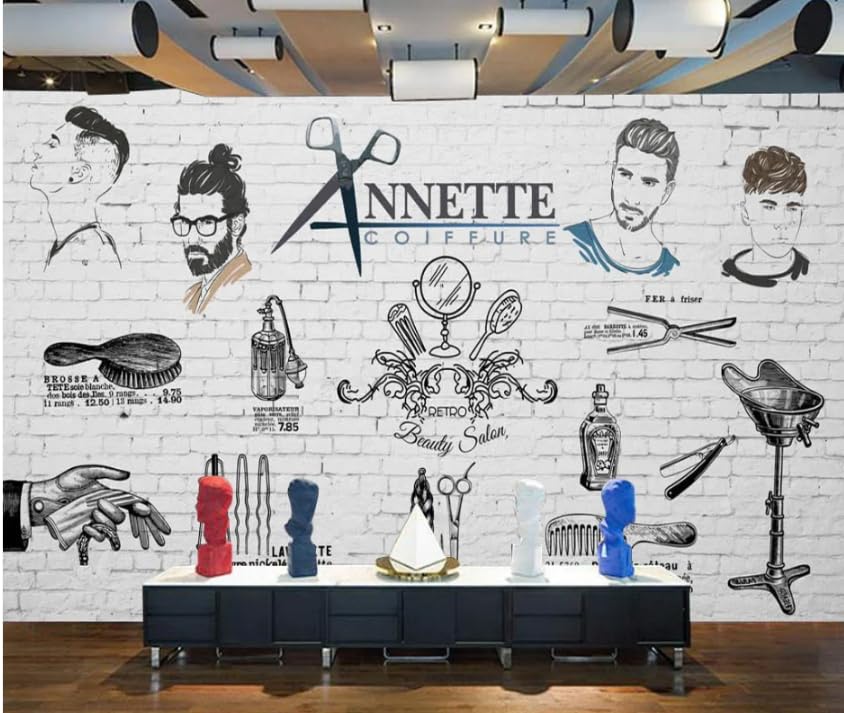 Papier peint 3D salon de coiffure intissé panoramique peint à la main design mural 250x175cm