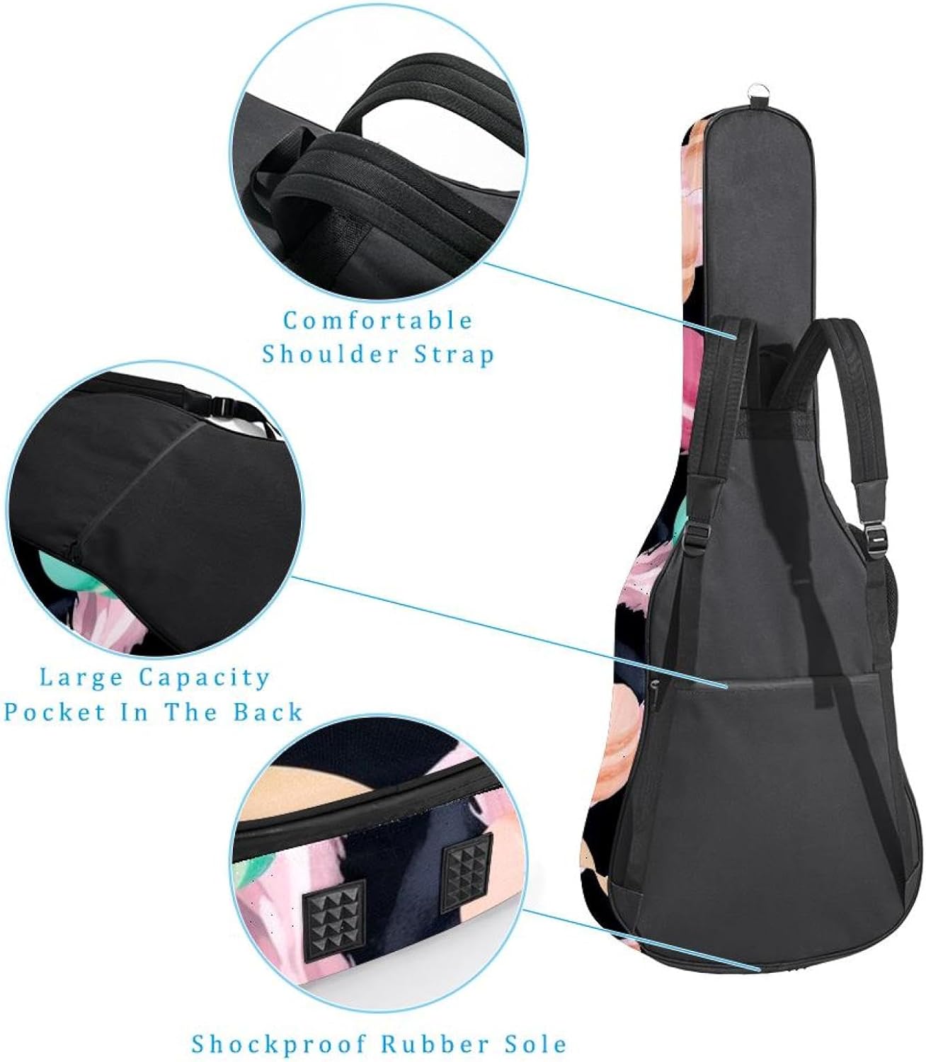 Colorful Art Desserts Guitar Bag 40 41 42 In 2 Pockets Guitar Case Waterproof Guitar Case Resistent Oxford Cloth 0.4 In Extra Thick Sponge Padded for Acoustic Guitar