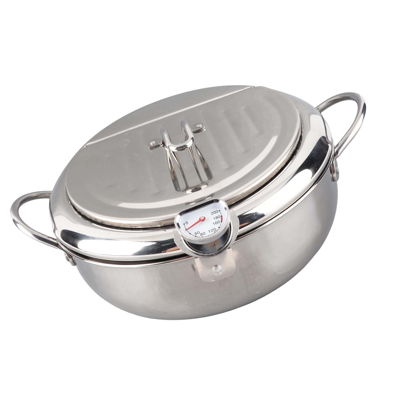 Pentola Per Tempura Giapponese Con Termometro - Acciaio Inox 304, 24 Cm | Per Induzione, Gas Ed Elettrico | Con Griglia Rimovibile