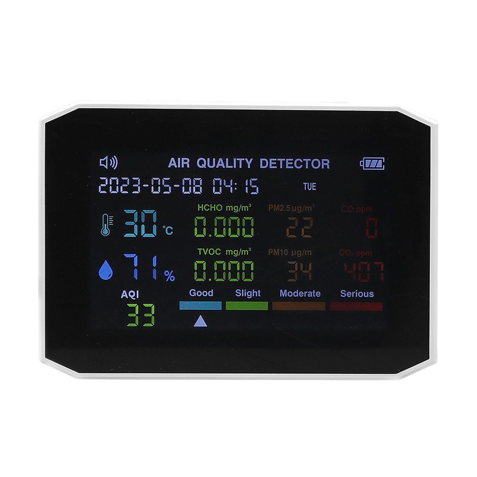 Monitor jakości powietrza, miernik jakości powietr 10 w 1 Monitor ści powietrza Tester formaldehydu Duży ekran Miernik temperatury i wilgotności Alarm dźwiękowy do użytku w pomieszczeniach do domu, bi