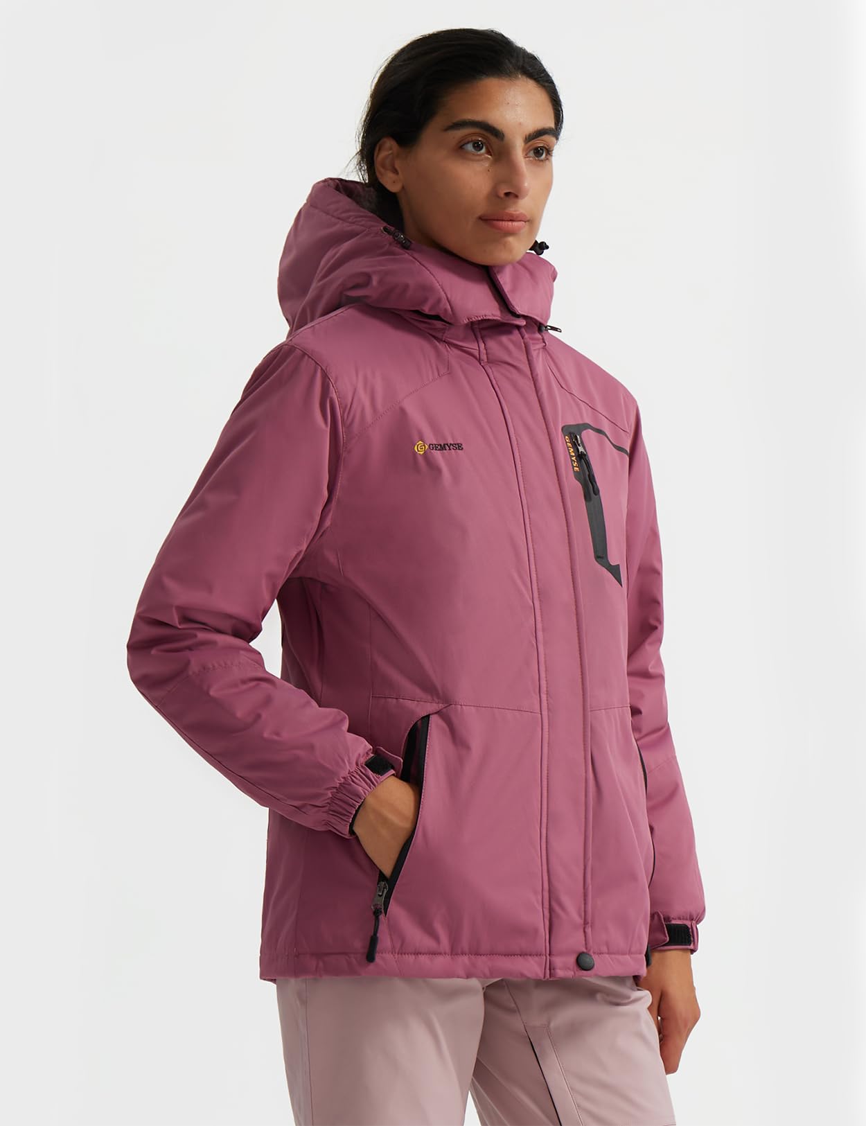 GEMYSE Donna Giacca da Sci impermeabile montagna Giacche Pile invernale antivento Cappotto con Cappuccio