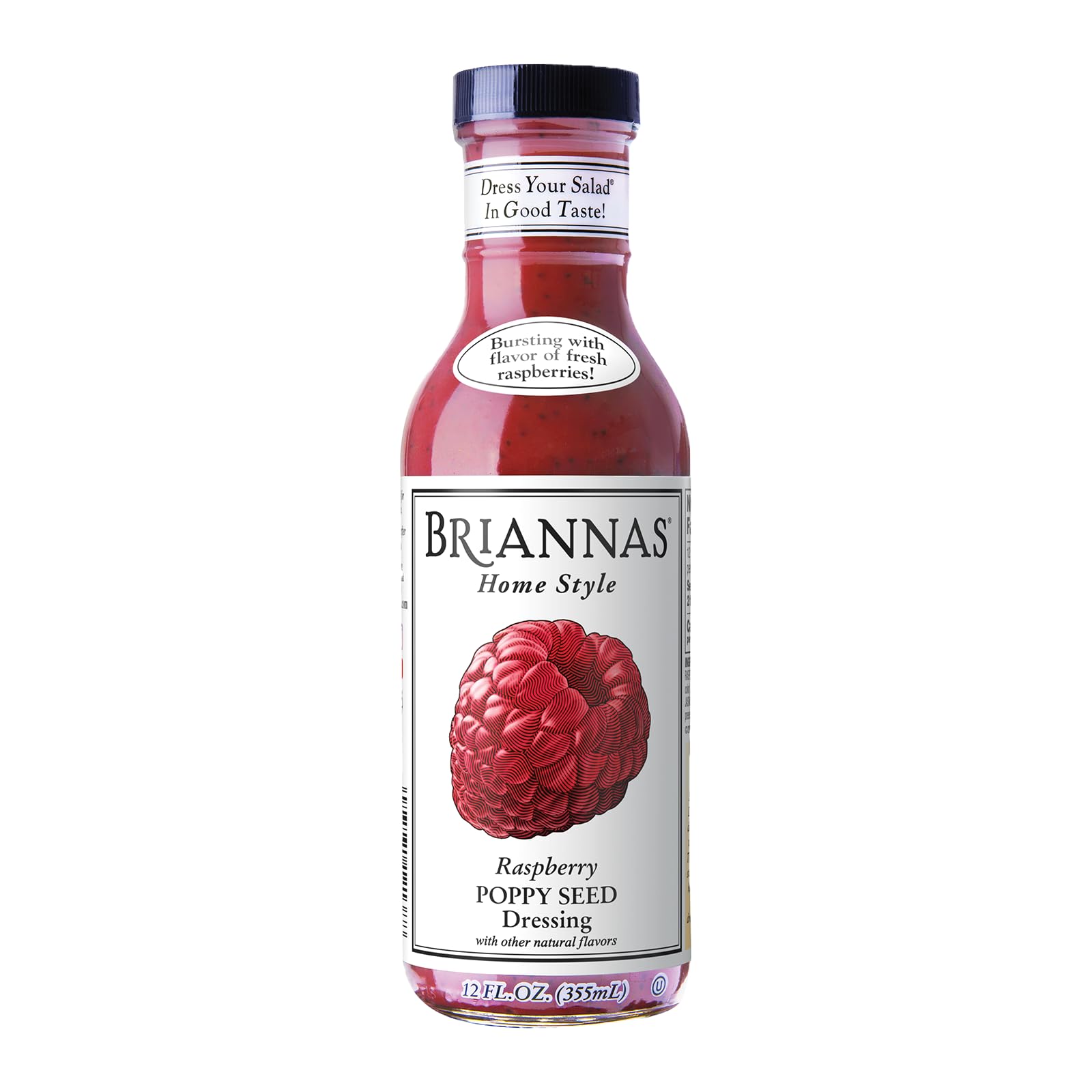 BRIANNAS - Home Style Raspberry Poppy Seed Dressing – Fine Salad Dressing made with Premium Ingredients - Gluten Free, Kosher, & Vegan Dressing - 12 oz. Bottle