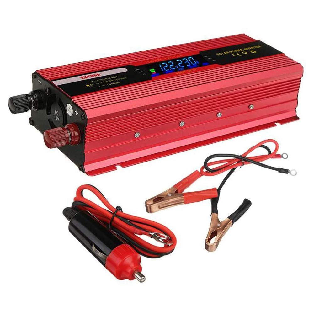 Car Power Inverter 2000W Peak, DC 12V to AC 220V Voltage Converter with 1AC Universal Socket & USB Ports & LED Display for Laptop, Phones, Tablet, Intelligent Recognition