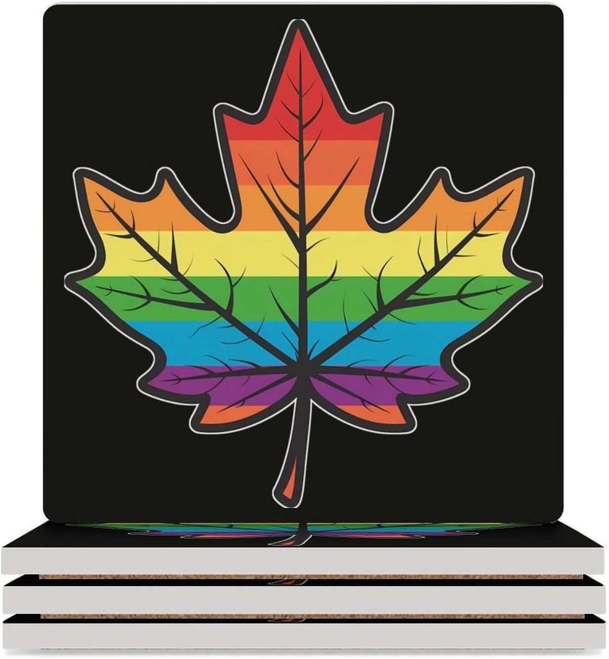 LGBT Canada Pride Coaster for Drinks Square Ceramic Table Coasters Stone Mat Crafts 4PCS Home Kitchen Decor