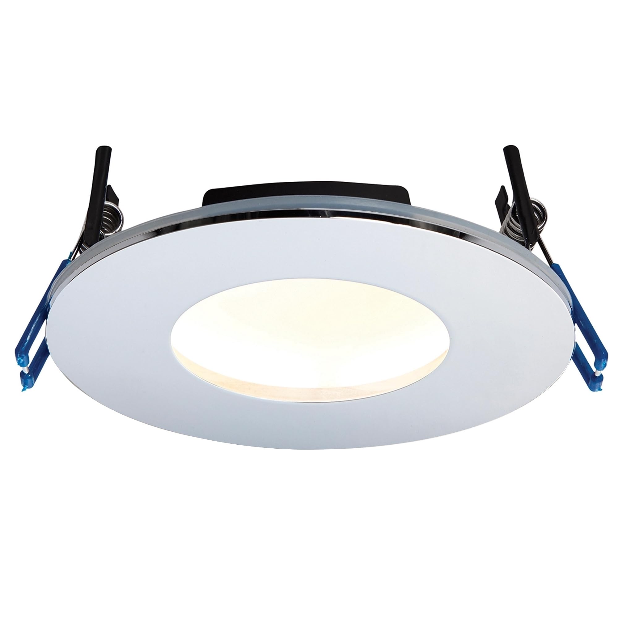 National Lighting Cannon Chrome Finish Die Cast Aluminium Fire Rated Warm White LED Anti Glare Low Profile Ceiling Downlight Spotlight IP65 Rated for Bathroom, Shower, Kitchen, Lounge etc.