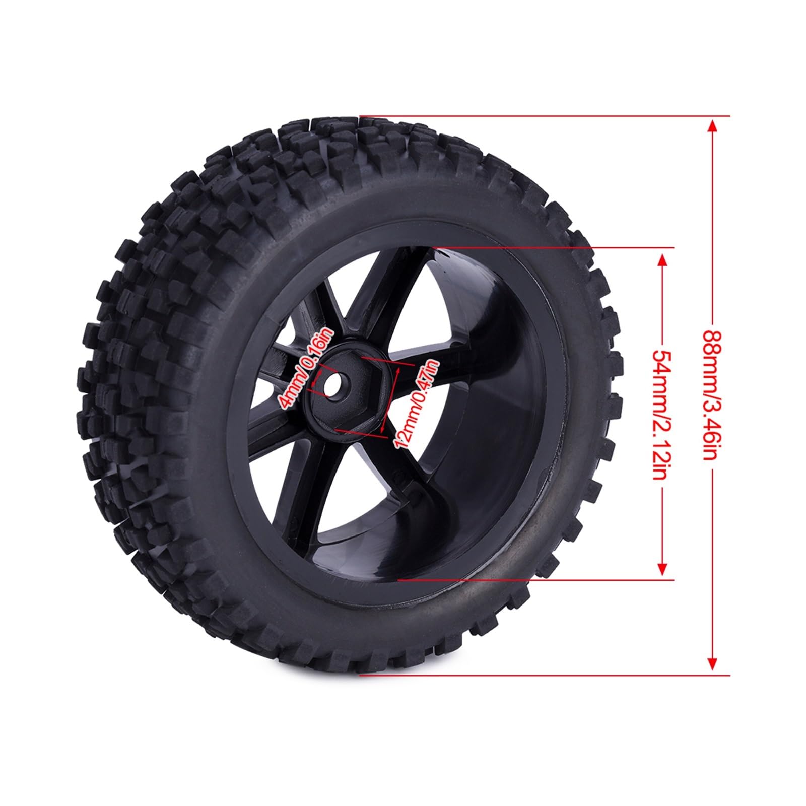Juego NeumáTicos Ruedas RC para Wltoys para Redcat para HPI para HSP para Tamiya Juego Ruedas Neumáticos Delanteros Traseros 4 Piezas Bujes Hexagonales 12Mm Piezas Mejora para Buggy RC 1/10