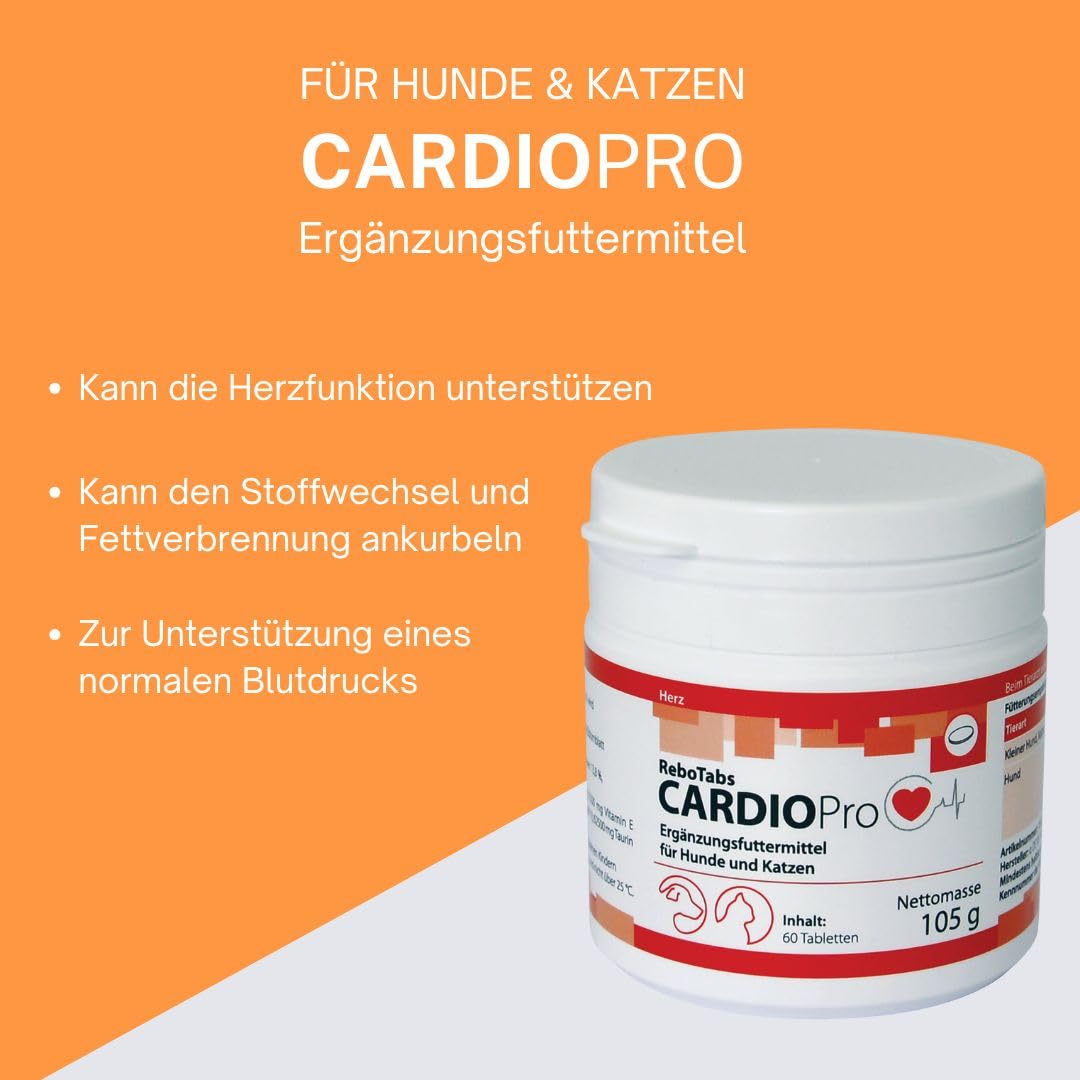 CardioPro Pastillas para perros y gatos: apoya la energía y la actividad, con carnitina, espino y taurina, dosificables flexibles, fabricadas en Alemania