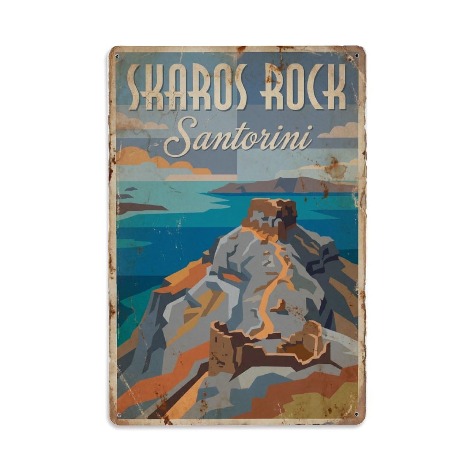 Este 8X12inch Style Vintage Travel Skaros Rock Santorini Cliff Metal Tin Sign