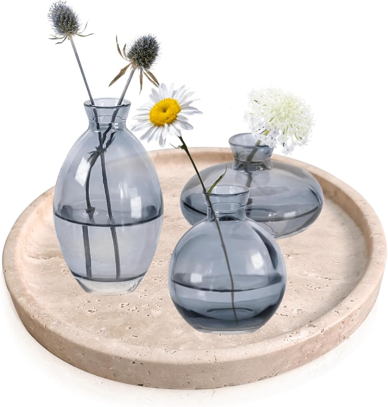 Natural Travertine Vanity Decorative Marble Tray, Candles, Perfume, Trinket, Marble Circle Vanity Trays for Bathroom, Dresser, Kitchen, Countertop Storage Organizer for Home Decor