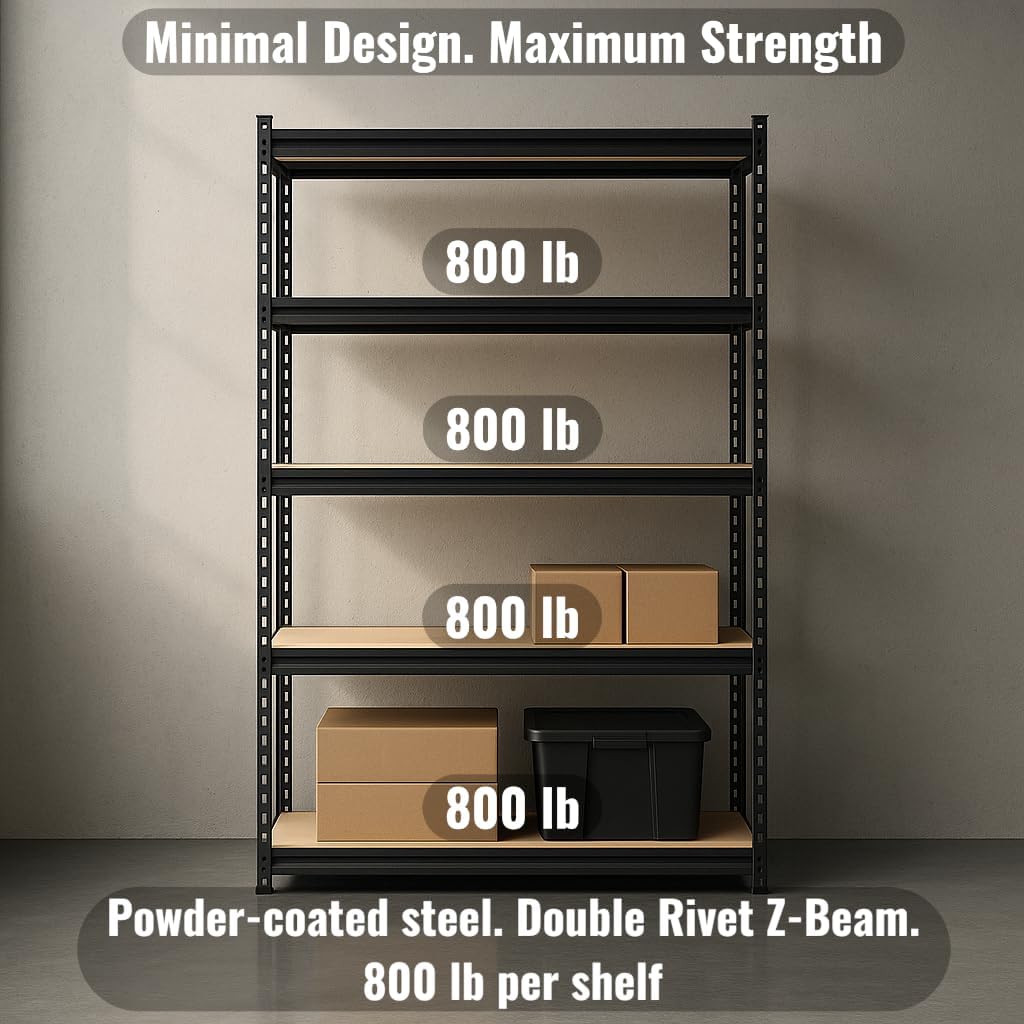 18" x 36" x 72" Boltless Industrial Shelving Unit Z-Beam Design with 5 Shelf, Heavy-Duty Steel Frame and Particleboard Shelves, 800 lb Capacity per Shelf