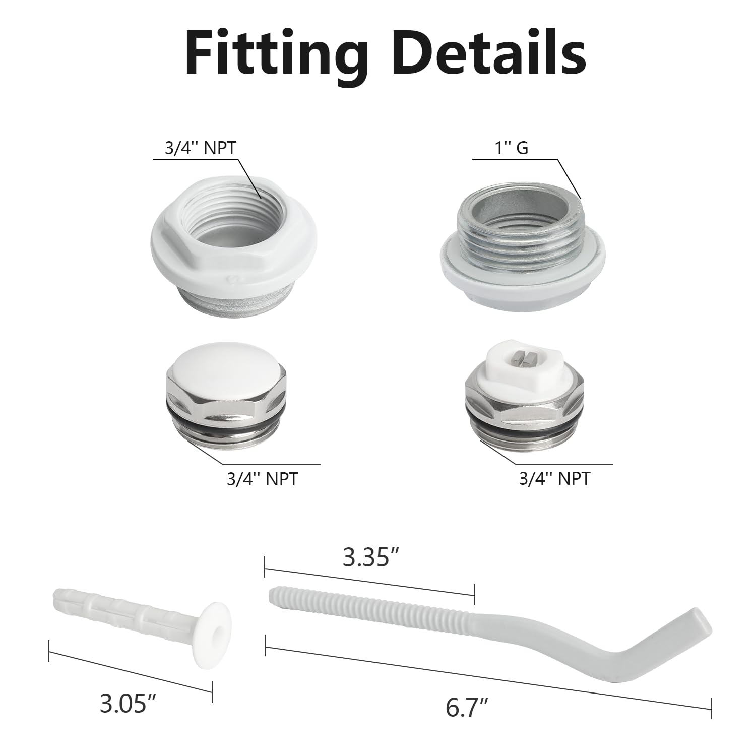 WiseWater Kits de instalación para calentador de radiador de aluminio montado en la pared, conectores NPT de 1 pulgada G a 3/4 pulgadas, accesorios de calentador de hierro