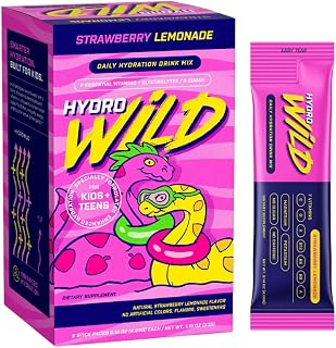 Kids Electrolyte & Vitamins Drink Mix | Plant-Based Scientifically Formulated | No Added Sugar or Salt, Gluten-Free, No Artificial Flavors or Colors | 8 Packets - Strawberry Lemonade