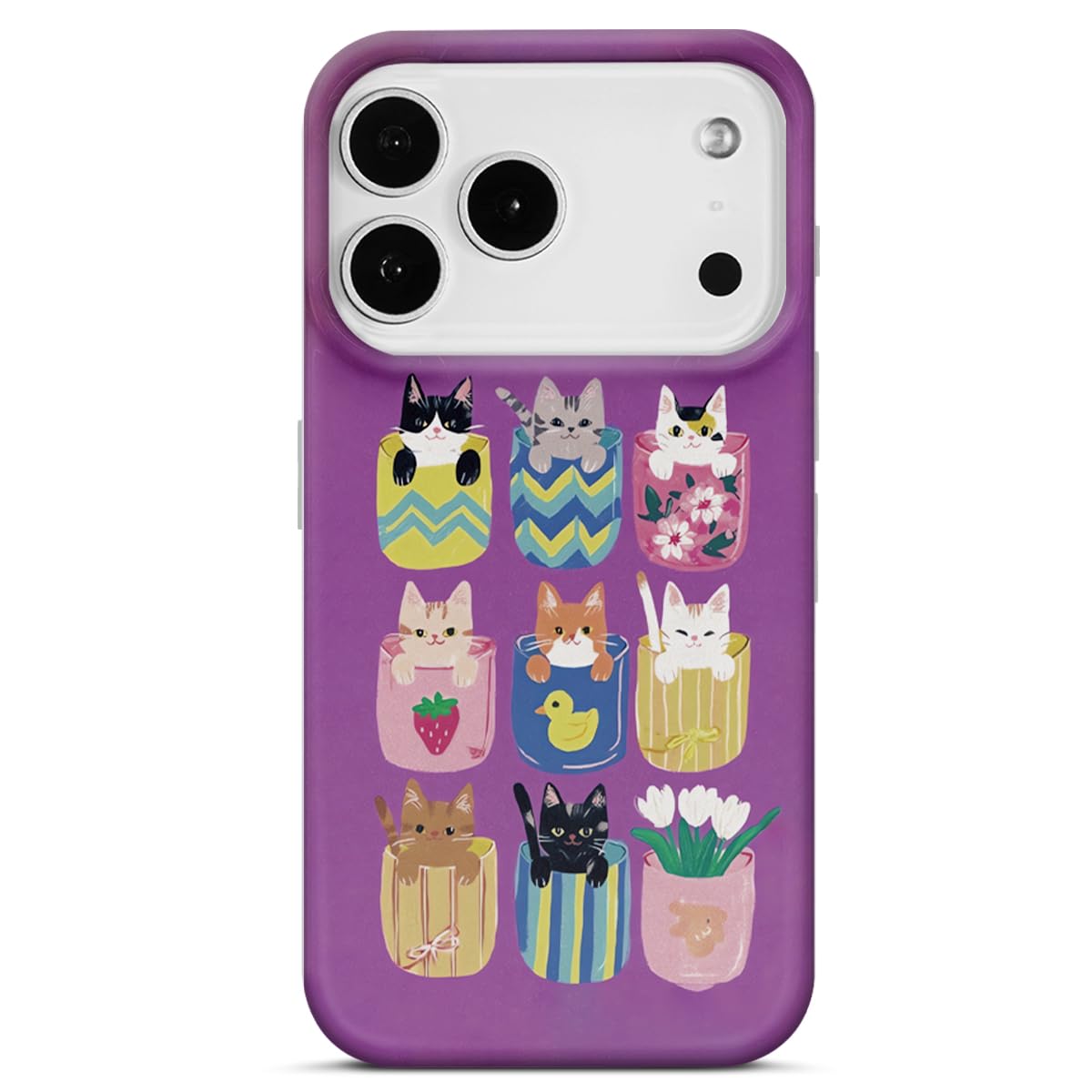 Compatible with iPhone 17 Pro Max Case Cute Cat Phone Cover Trendy Cute Cup Cats Purple Protective Aesthetic